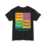Rejoice & Be Glad — Psalm 118:24 Pop-Color Back Print | Unisex Heavy Cotton Christian T-Shirt