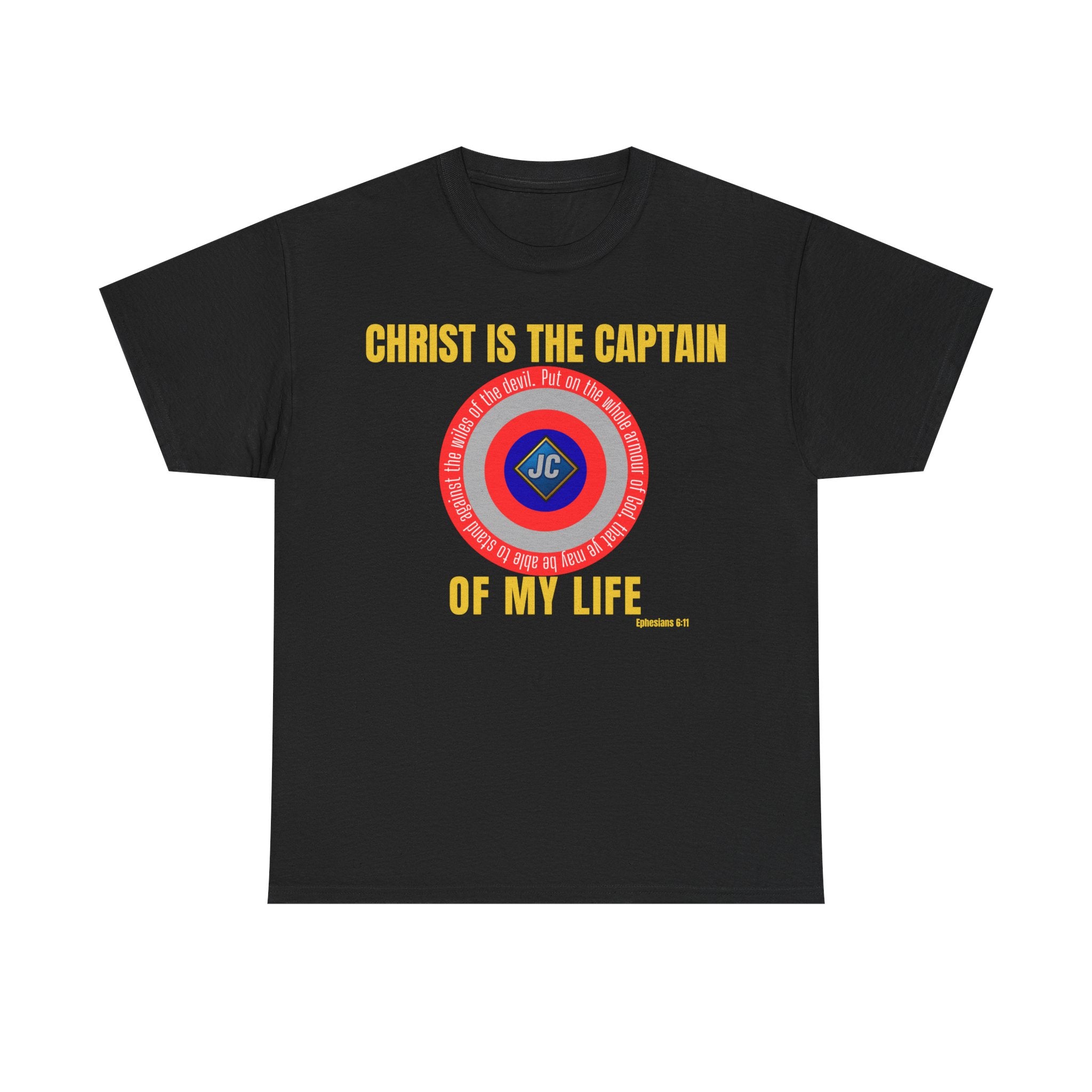 Christ Is the Captain of My Life Shirt — Ephesians 6:11 Full Verse Christian Superhero Shield Tee (Unisex)