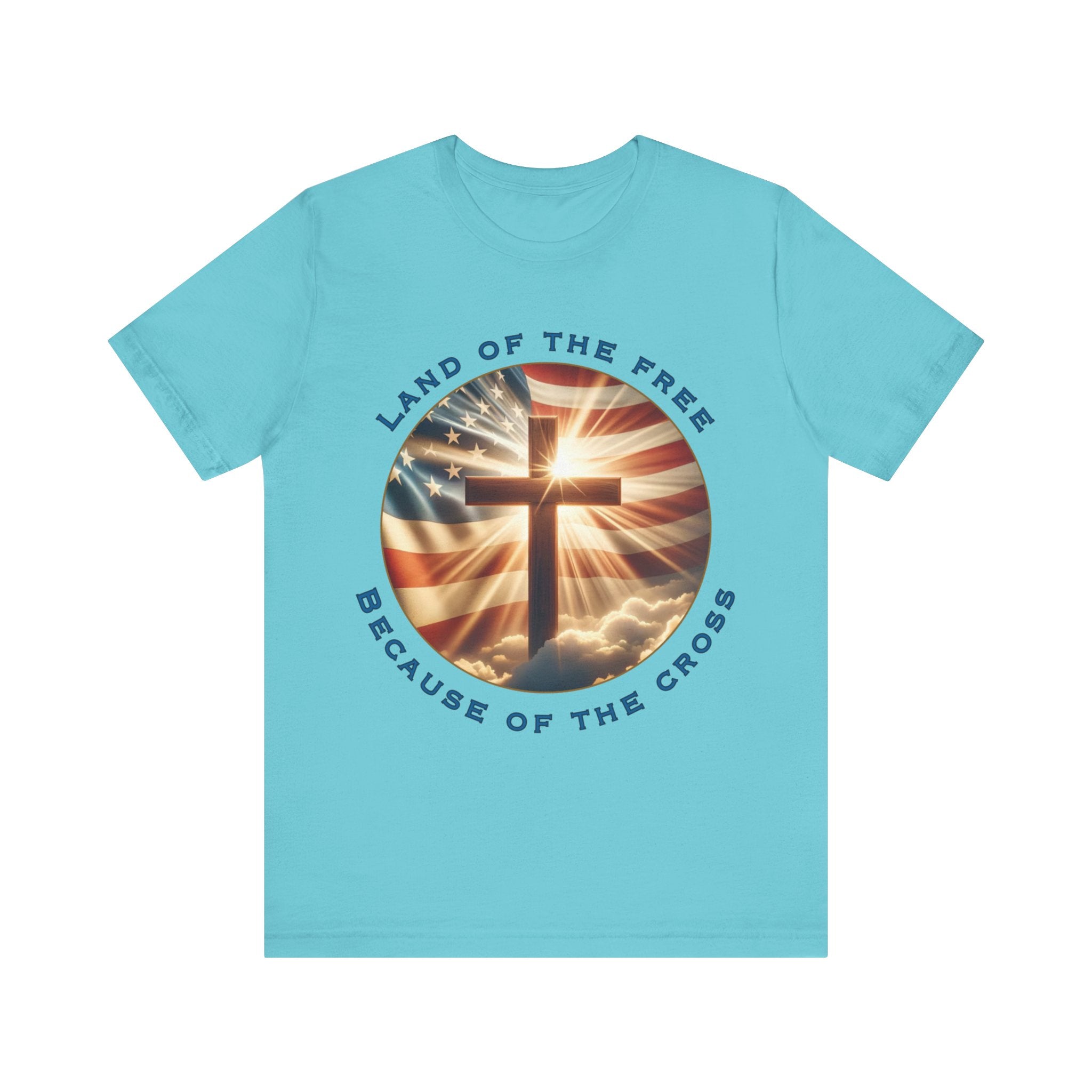 Land of the Free Because of the Cross Tee | Patriotic Christian Shirt | Unisex Jersey Short Sleeve