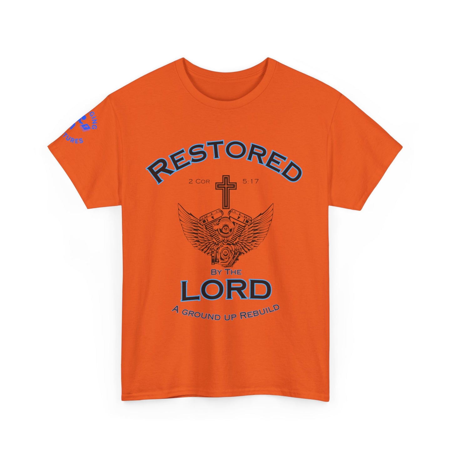 Restored by the Lord Tee | 2 Corinthians 5:17 Scripture Shirt | Christian Rebuild T-Shirt | Unisex Heavy Cotton Tee