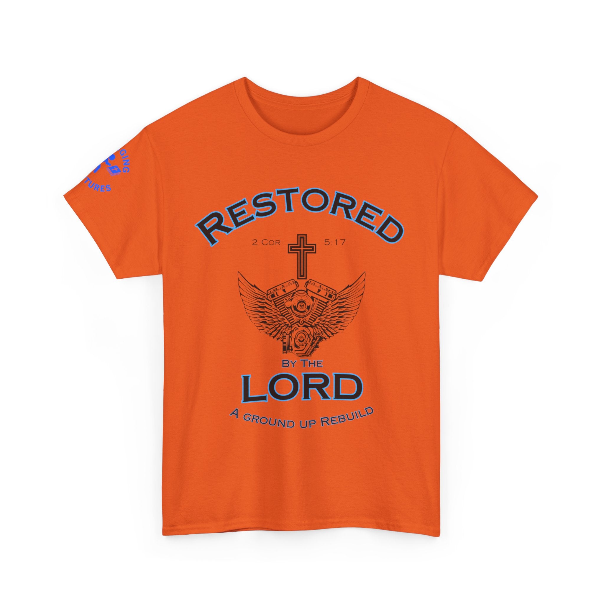 Restored by the Lord Tee | 2 Corinthians 5:17 Scripture Shirt | Christian Rebuild T-Shirt | Unisex Heavy Cotton Tee
