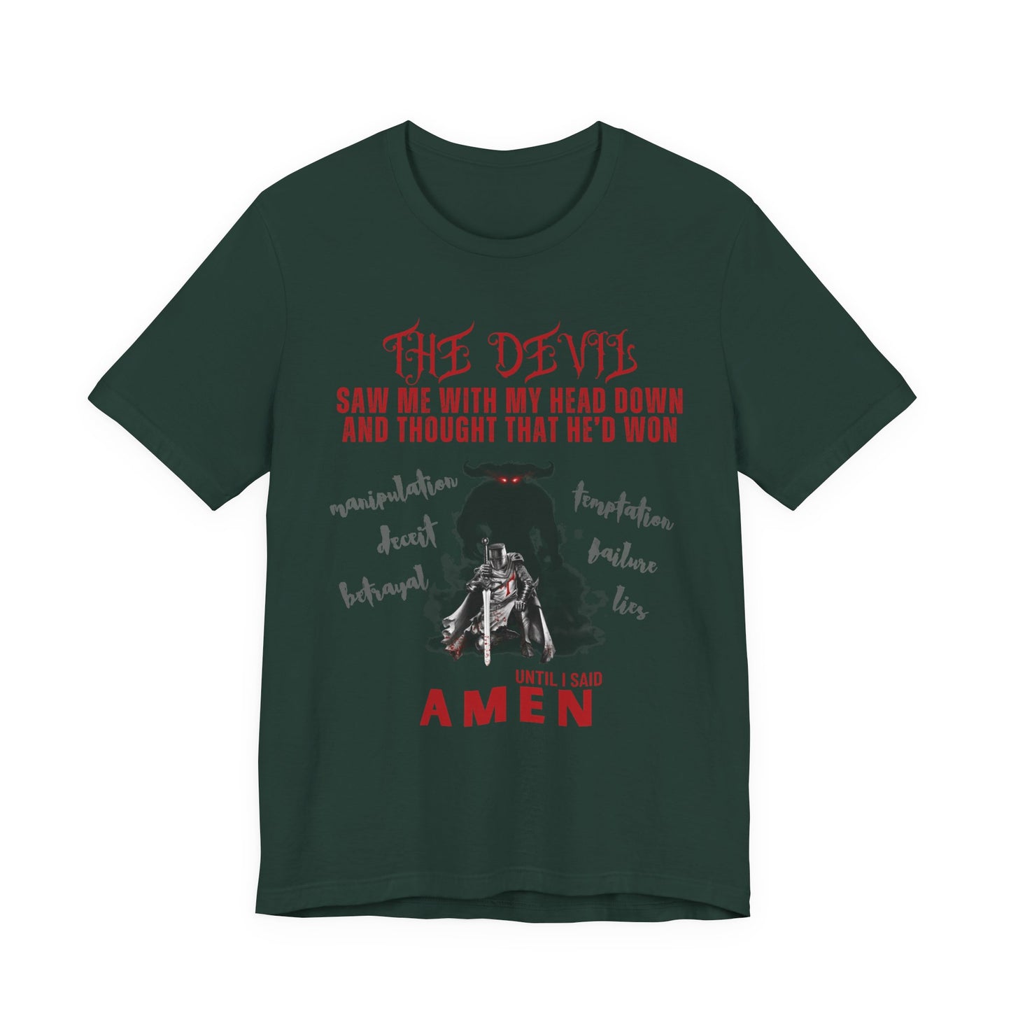 The Devil Thought He Won — Amen Christian Tee, Unisex Jersey Short Sleeve, Spiritual Warrior Shirt, Faith-Based Gift