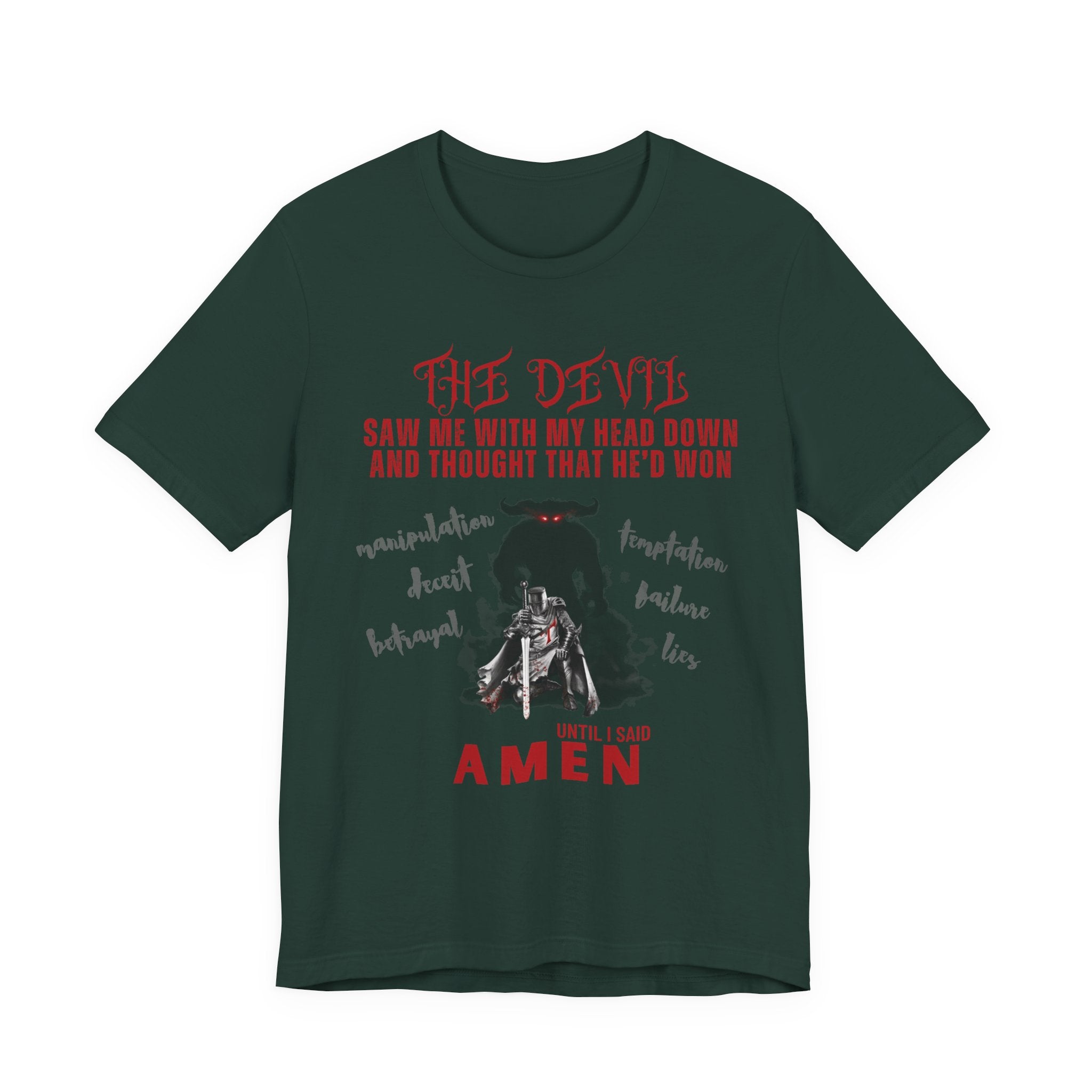 The Devil Thought He Won — Amen Christian Tee, Unisex Jersey Short Sleeve, Spiritual Warrior Shirt, Faith-Based Gift