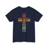 Man of God Cross Word Art Tee — Christian Father’s Day & Faith T-Shirt | Unisex Heavy Cotton