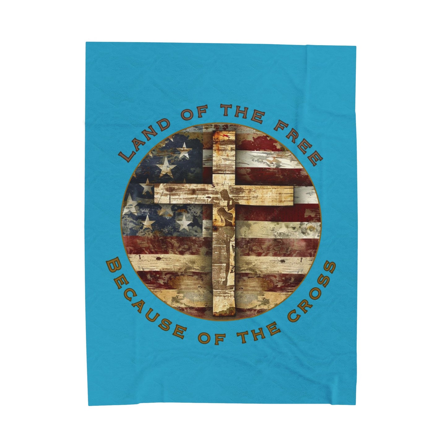 Land of the Free Because of the Cross | Christian Patriotic Velveteen Blanket