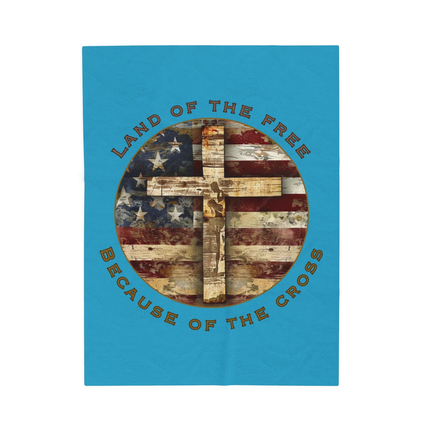 Land of the Free Because of the Cross | Christian Patriotic Velveteen Blanket