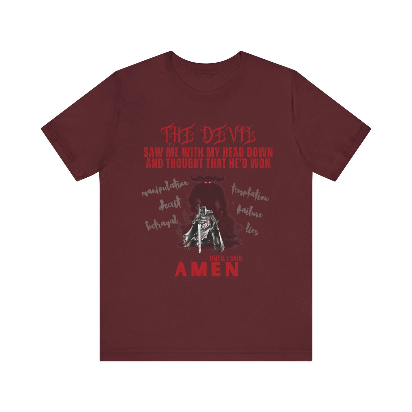 The Devil Thought He Won — Amen Christian Tee, Unisex Jersey Short Sleeve, Spiritual Warrior Shirt, Faith-Based Gift