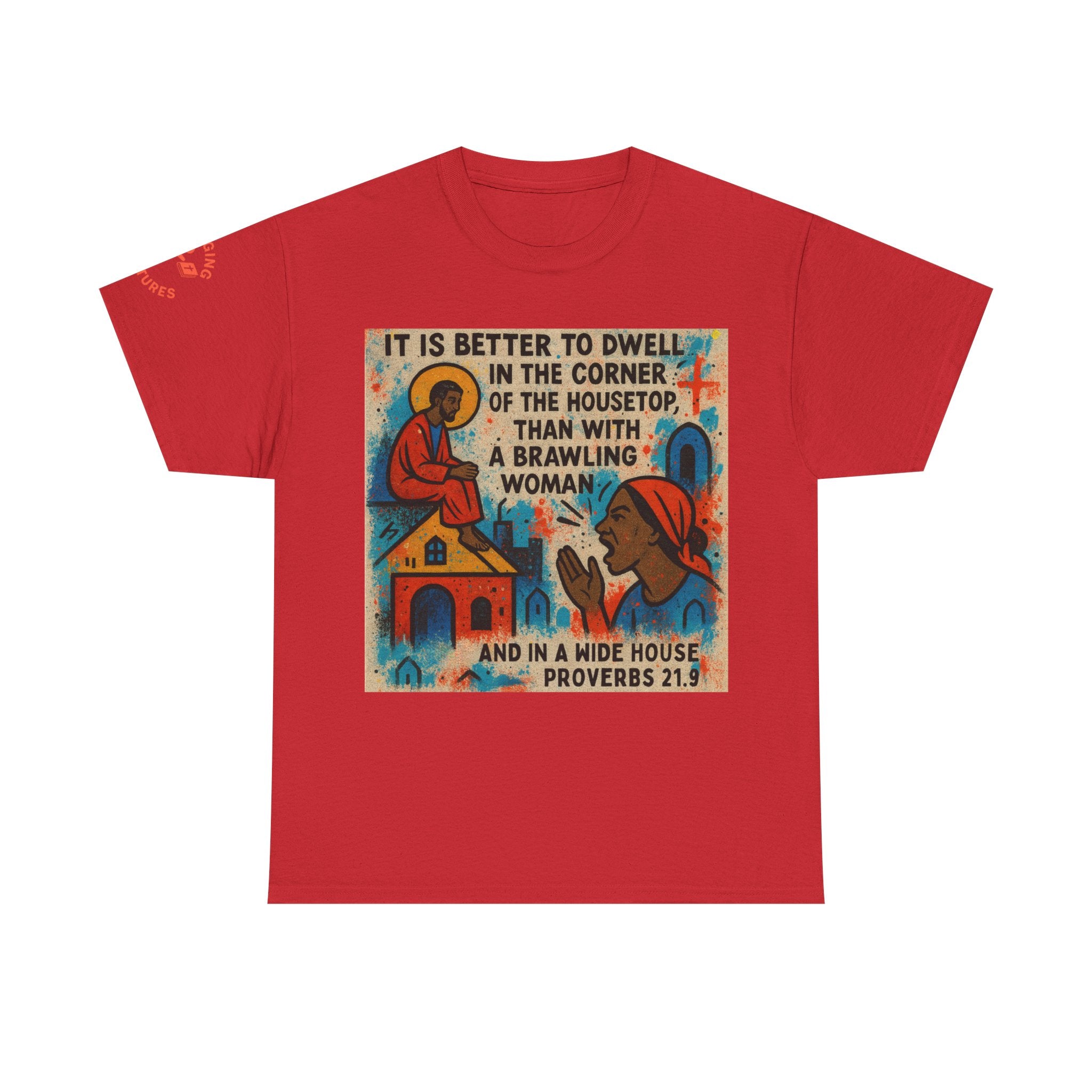 Corner of the Housetop — Proverbs 21:9 Pop-Art Tee | Unisex Heavy Cotton Christian T-Shirt