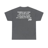 Proverbs 26:17 Christian graffiti verse print with white bubble lettering and Slinging Scriptures logo on the back of charcoal tee