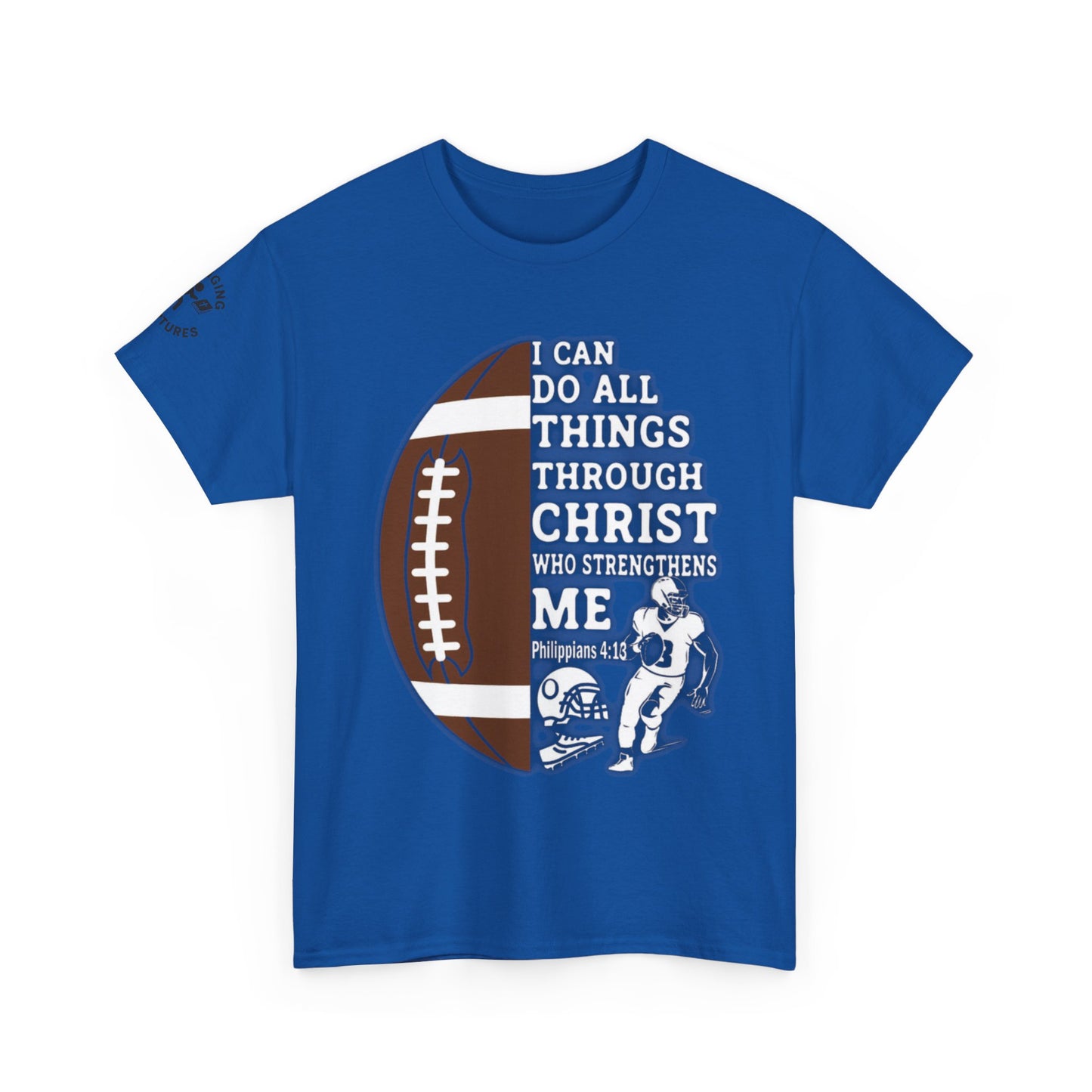 Philippians 4:13 Football Tee | Christian Athlete Shirt | Faith-Based Sports Apparel | Unisex Heavy Cotton