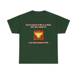 Front: Holy Ghost on Toast” funny Christian Christmas t-shirt — green tee with toast image and candy-cane lettering referencing John 6:48.