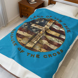 Land of the Free Because of the Cross | Christian Patriotic Velveteen Blanket