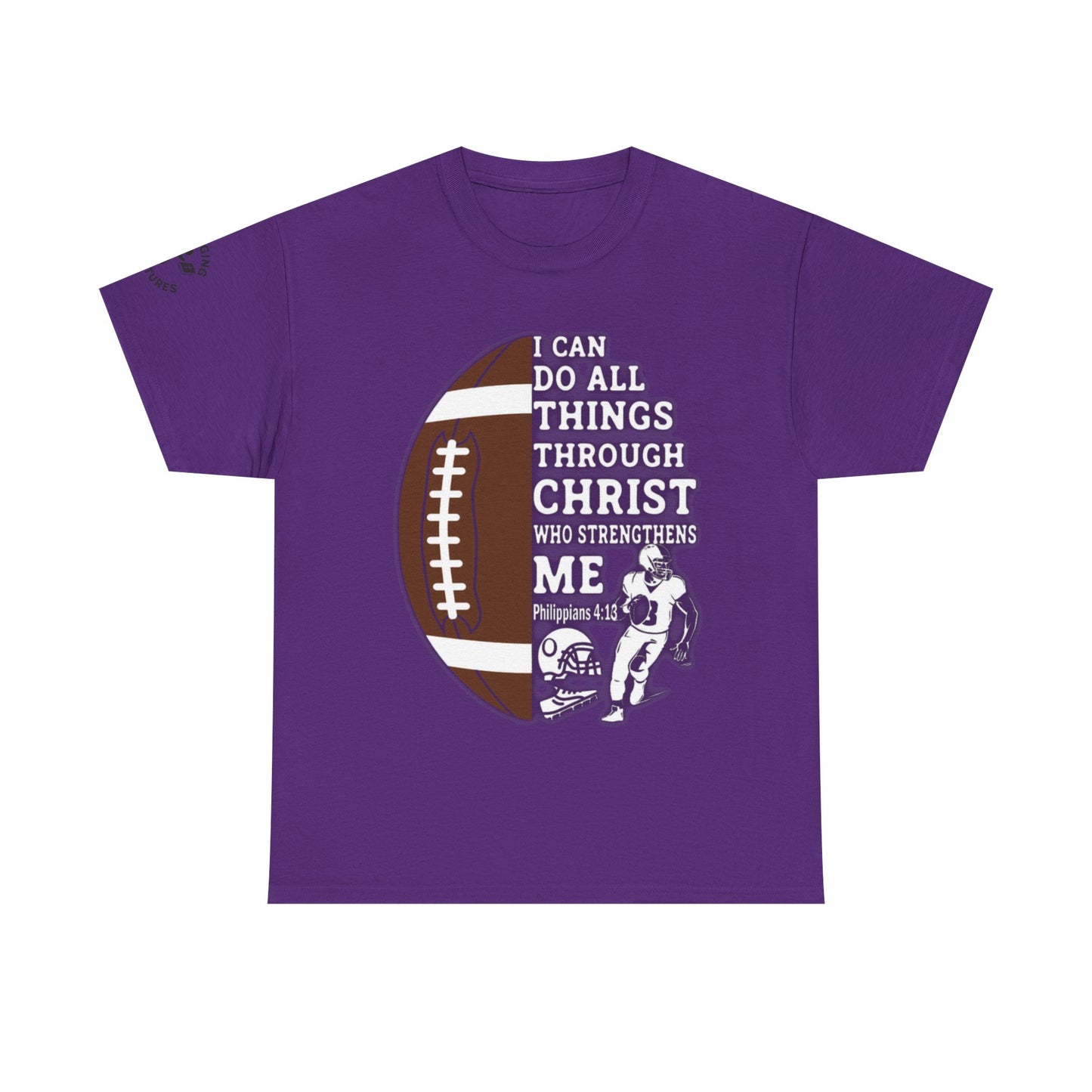 Philippians 4:13 Football Tee | Christian Athlete Shirt | Faith-Based Sports Apparel | Unisex Heavy Cotton