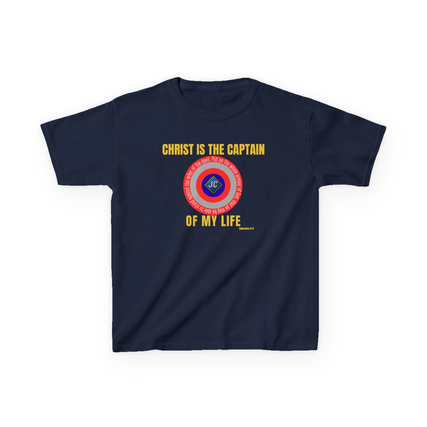 Christ Is the Captain of My Life Kids Tee — “Jesus Is My Superhero” Christian Shield Shirt (Mini + Me)