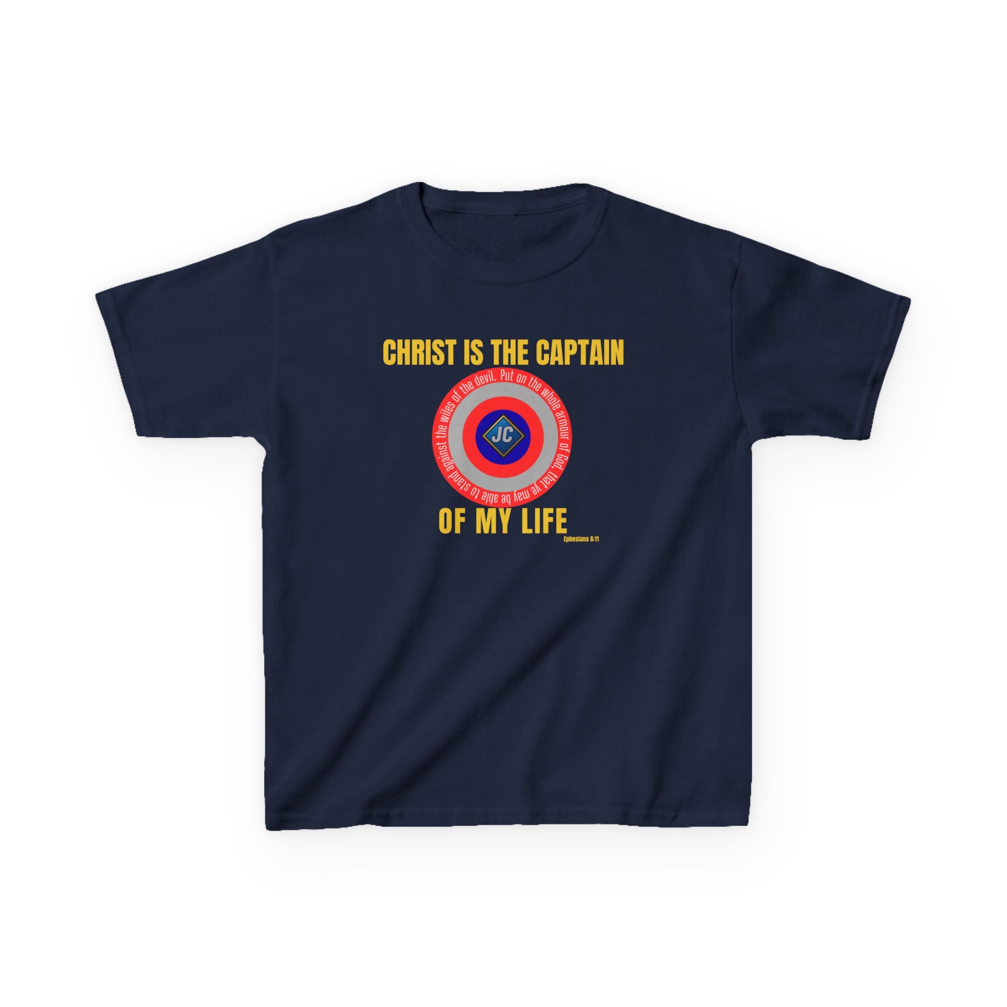 Christ Is the Captain of My Life Kids Tee — “Jesus Is My Superhero” Christian Shield Shirt (Mini + Me)