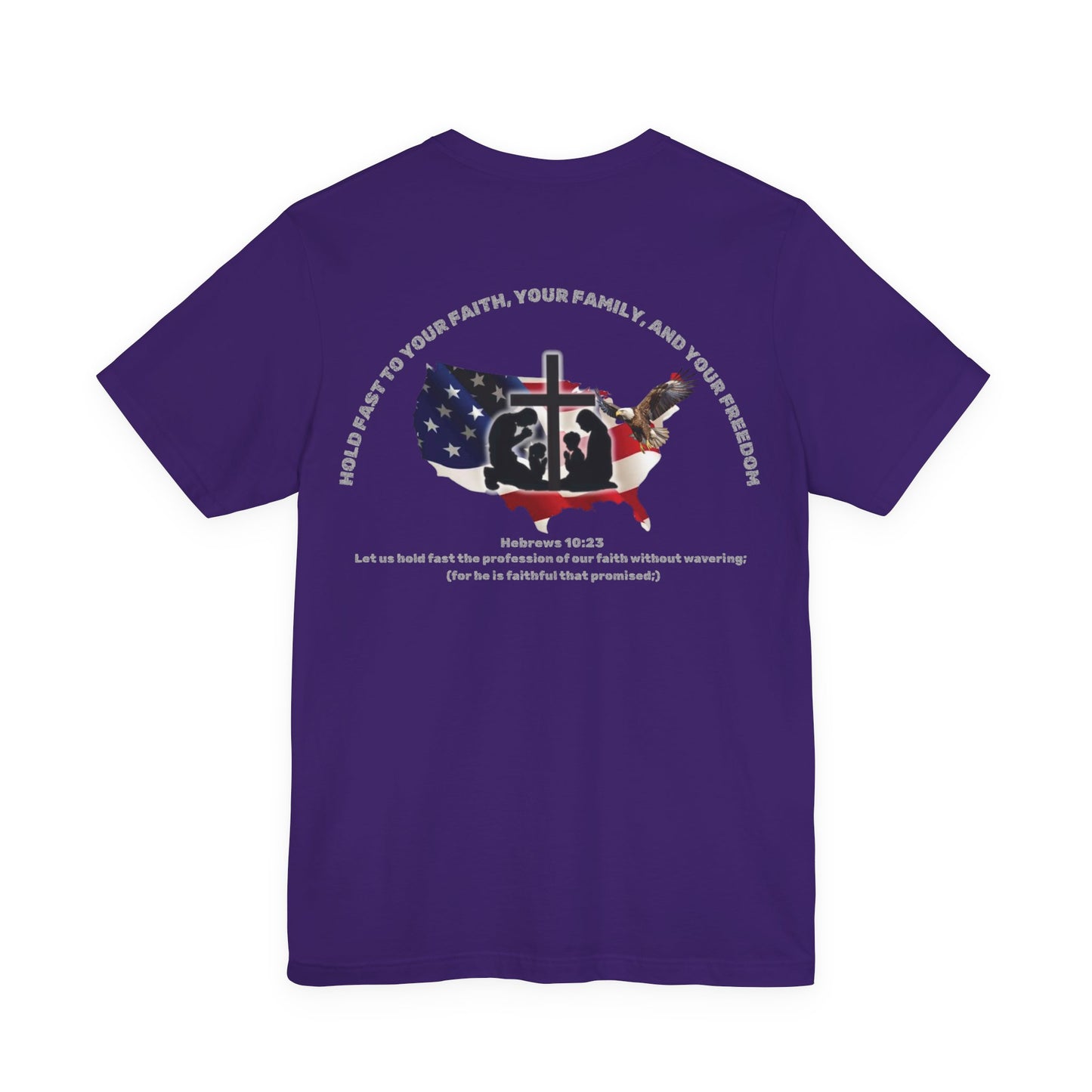 Patriotic Graphic Tee-Hold Fast — Hebrews 10:23 | Unisex Jersey Short Sleeve Christian T-Shirt