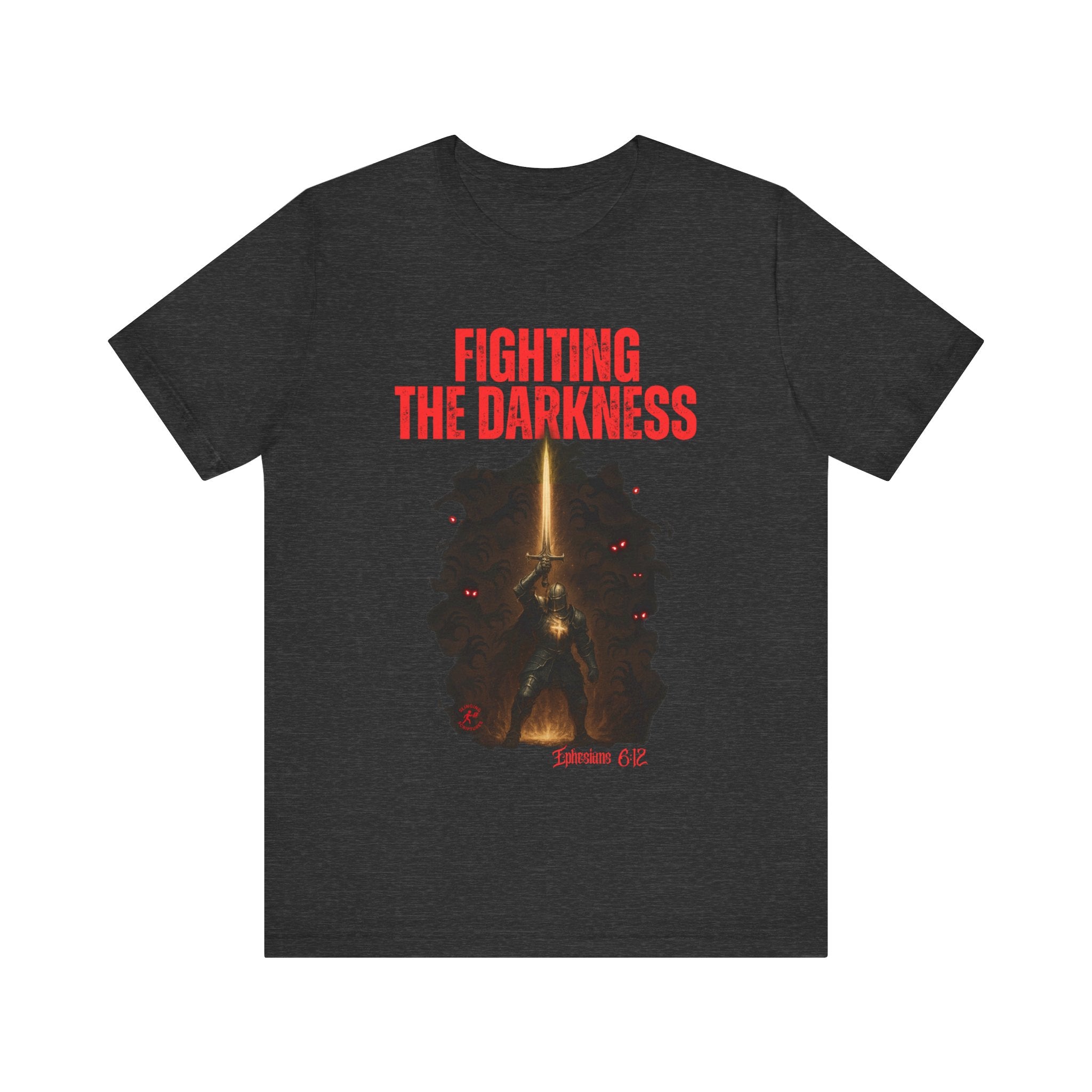 Fighting the Darkness Christian Jersey T-Shirt – Ephesians 6:12 Bible Verse Tee, Spiritual Warrior Faith Apparel