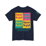 Rejoice & Be Glad — Psalm 118:24 Pop-Color Back Print | Unisex Heavy Cotton Christian T-Shirt
