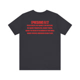 Fighting the Darkness Christian Jersey T-Shirt – Ephesians 6:12 Bible Verse Tee, Spiritual Warrior Faith Apparel