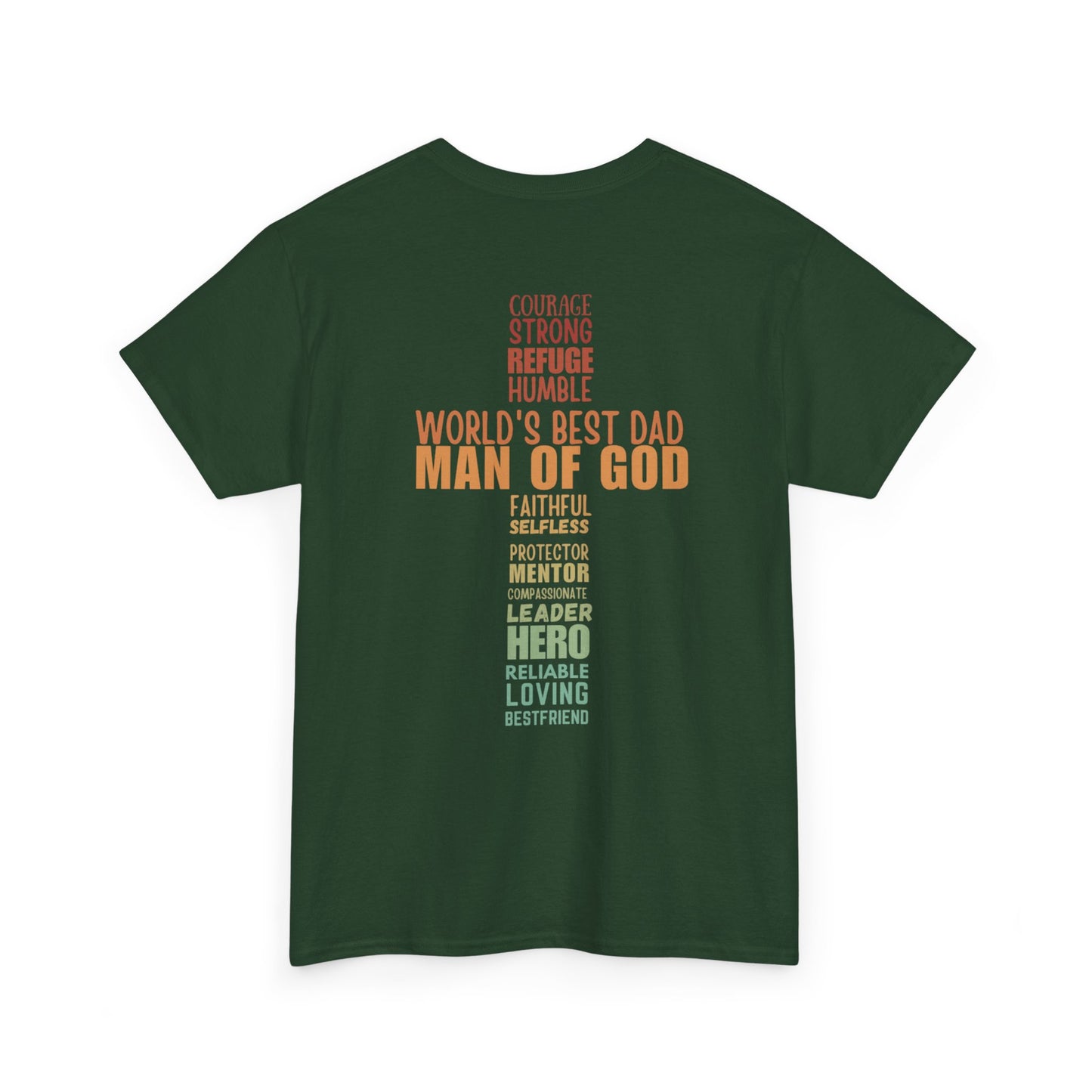 Man of God Cross Word Art Tee — Christian Father’s Day & Faith T-Shirt | Unisex Heavy Cotton