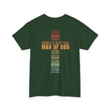 Man of God Cross Word Art Tee — Christian Father’s Day & Faith T-Shirt | Unisex Heavy Cotton