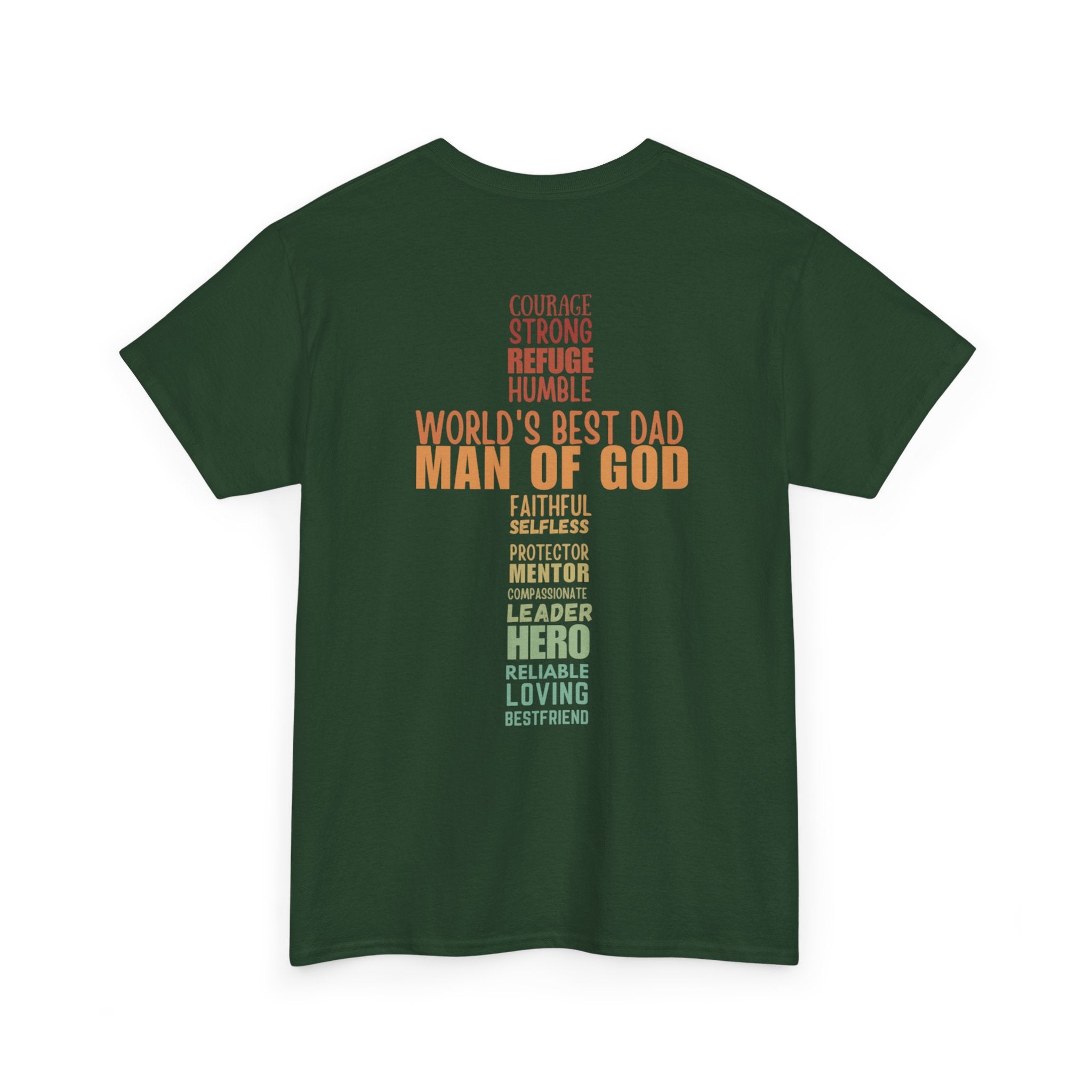 Man of God Cross Word Art Tee — Christian Father’s Day & Faith T-Shirt | Unisex Heavy Cotton