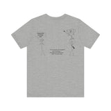 Back of shirt shows a humorous Proverbs 20:14 comic with two stick figures — one annoyed seller, one bragging buyer holding a trophy — plus the full verse in the center.