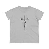 Jesus Cross Script Women's Tee — Minimalist Christian Faith T-Shirt