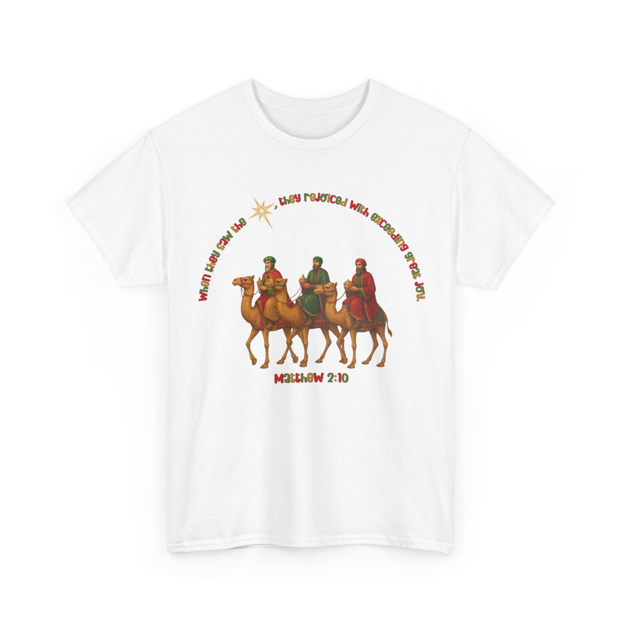 Three Wise Men Christmas Tee | Matthew 2:10 Nativity Shirt | Unisex Heavy Cotton Christian Holiday T-Shirt
