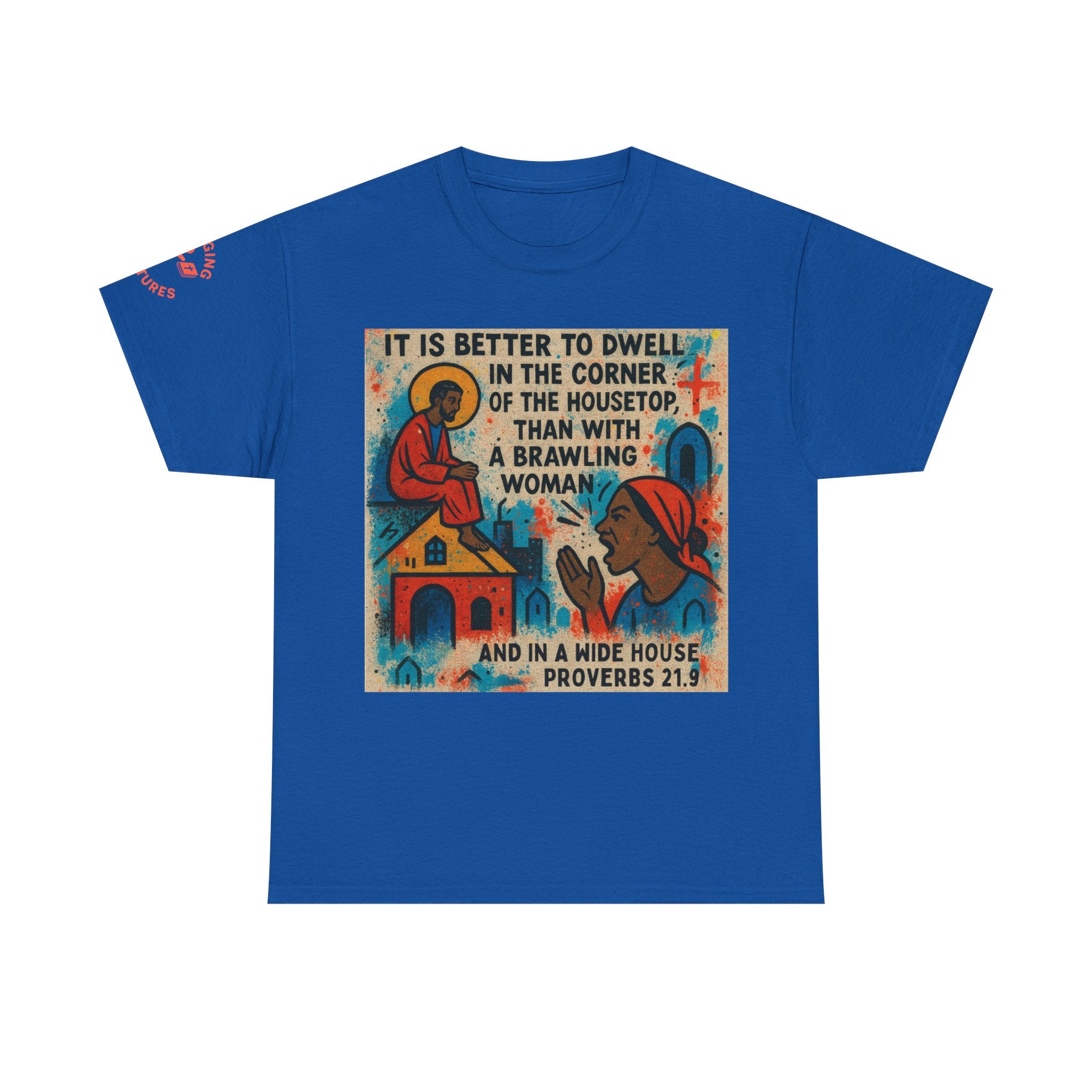 Corner of the Housetop — Proverbs 21:9 Pop-Art Tee | Unisex Heavy Cotton Christian T-Shirt
