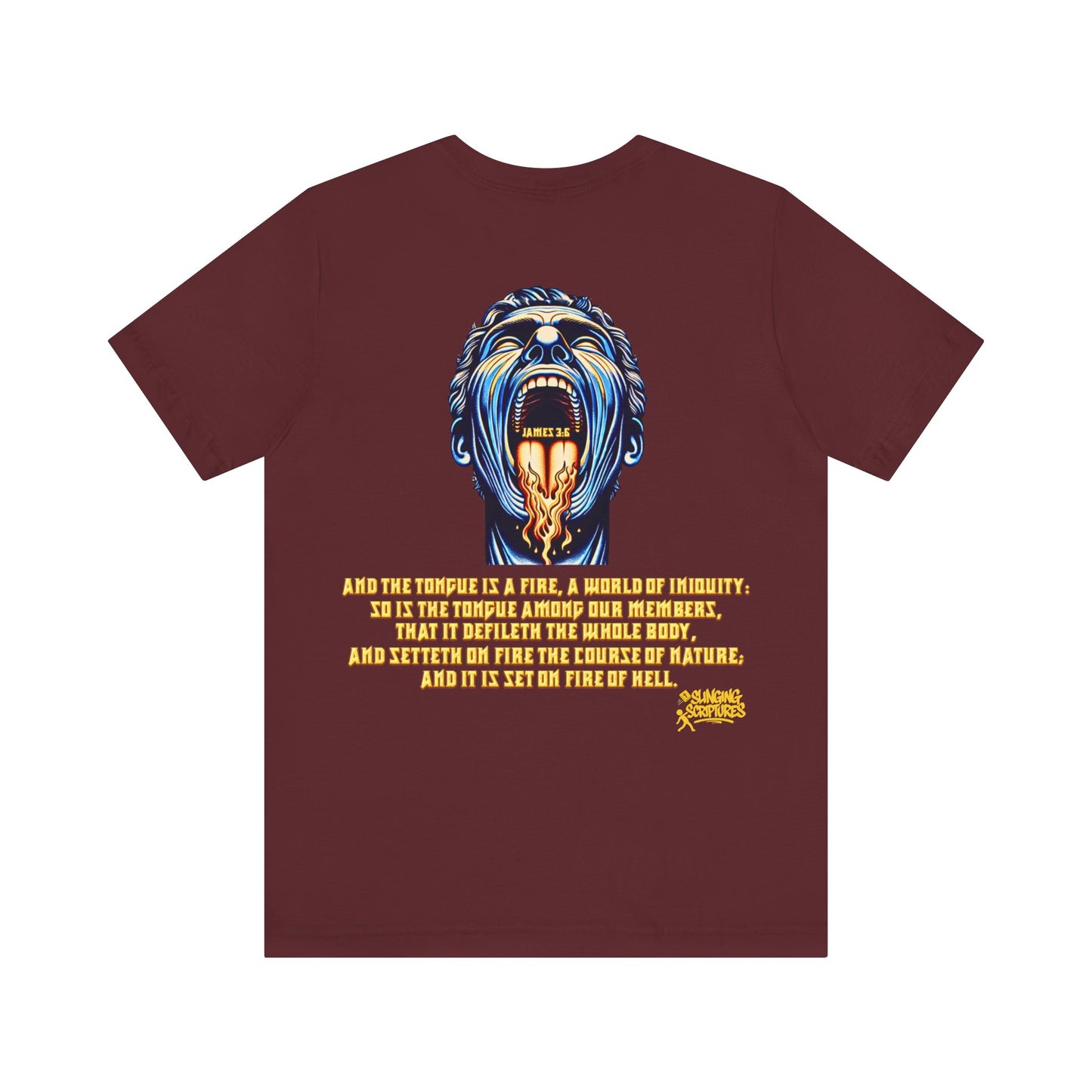 The Tongue Is a Fire — James 3:6 | Unisex Jersey Short Sleeve Christian T-Shirt