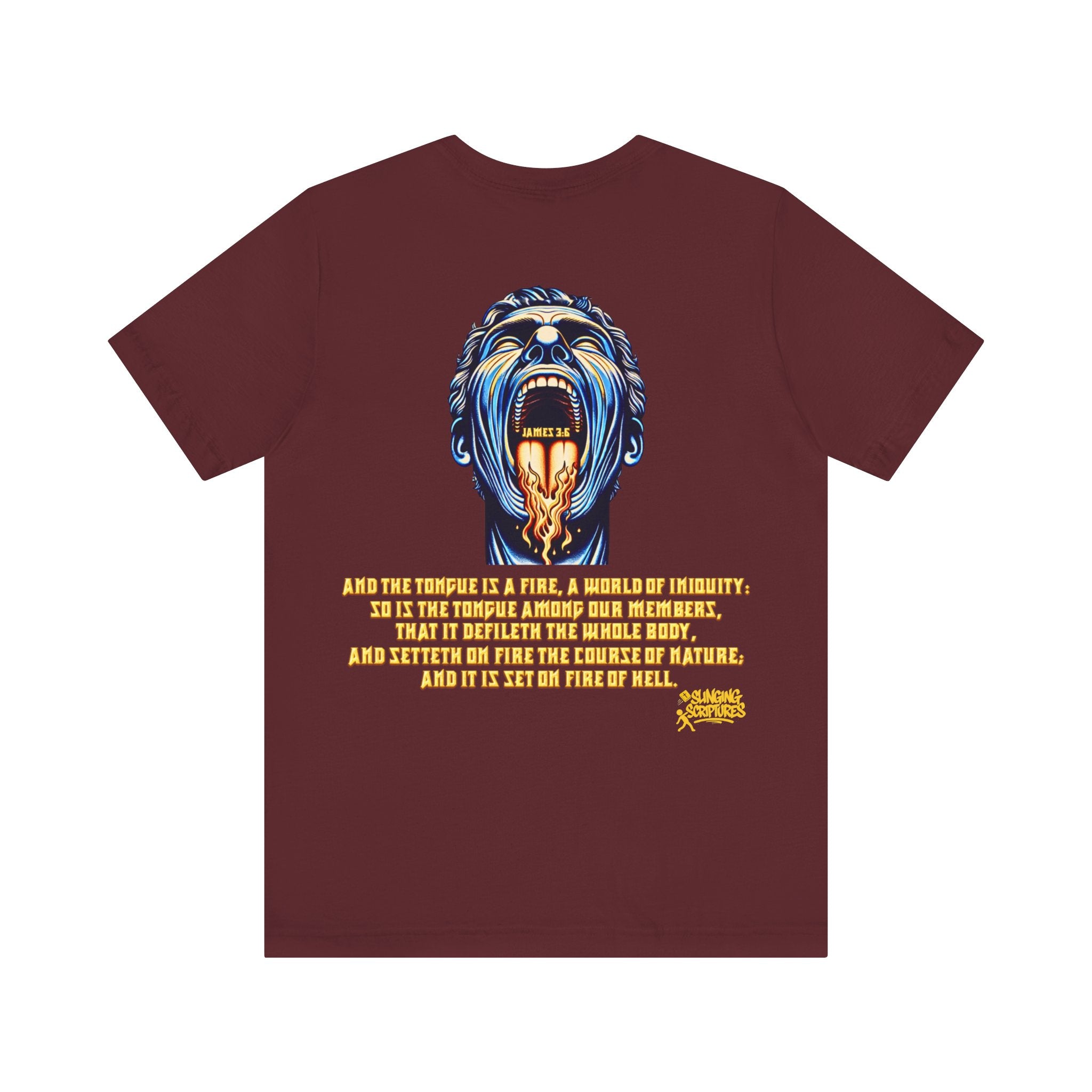 The Tongue Is a Fire — James 3:6 | Unisex Jersey Short Sleeve Christian T-Shirt
