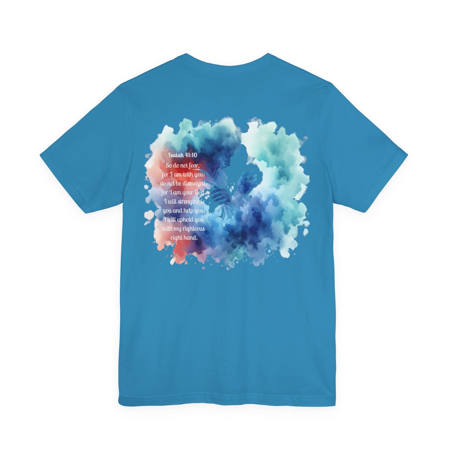 Isaiah 41:10 Watercolor Floral Christian T-Shirt – Women’s/Unisex Jersey Short Sleeve Tee with Slinging Scriptures Logo