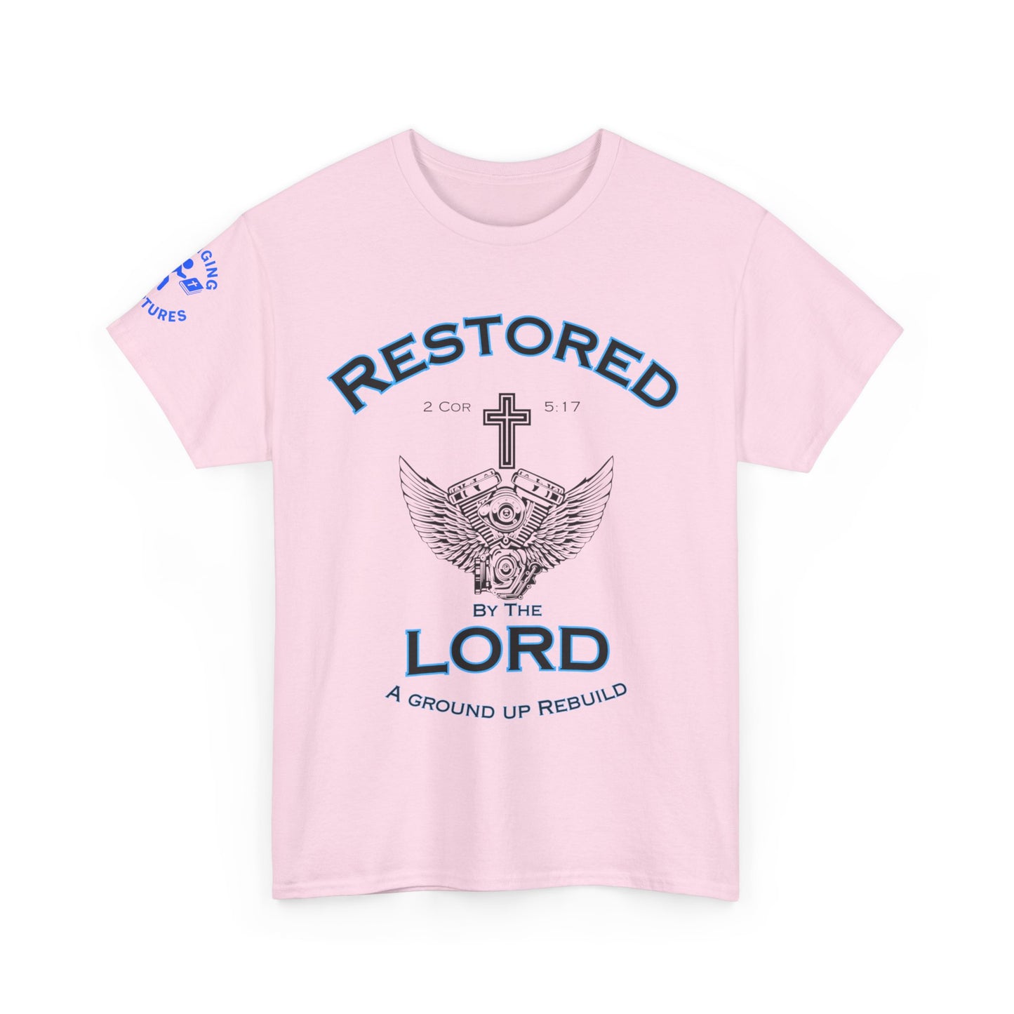 Restored by the Lord Tee | 2 Corinthians 5:17 Scripture Shirt | Christian Rebuild T-Shirt | Unisex Heavy Cotton Tee