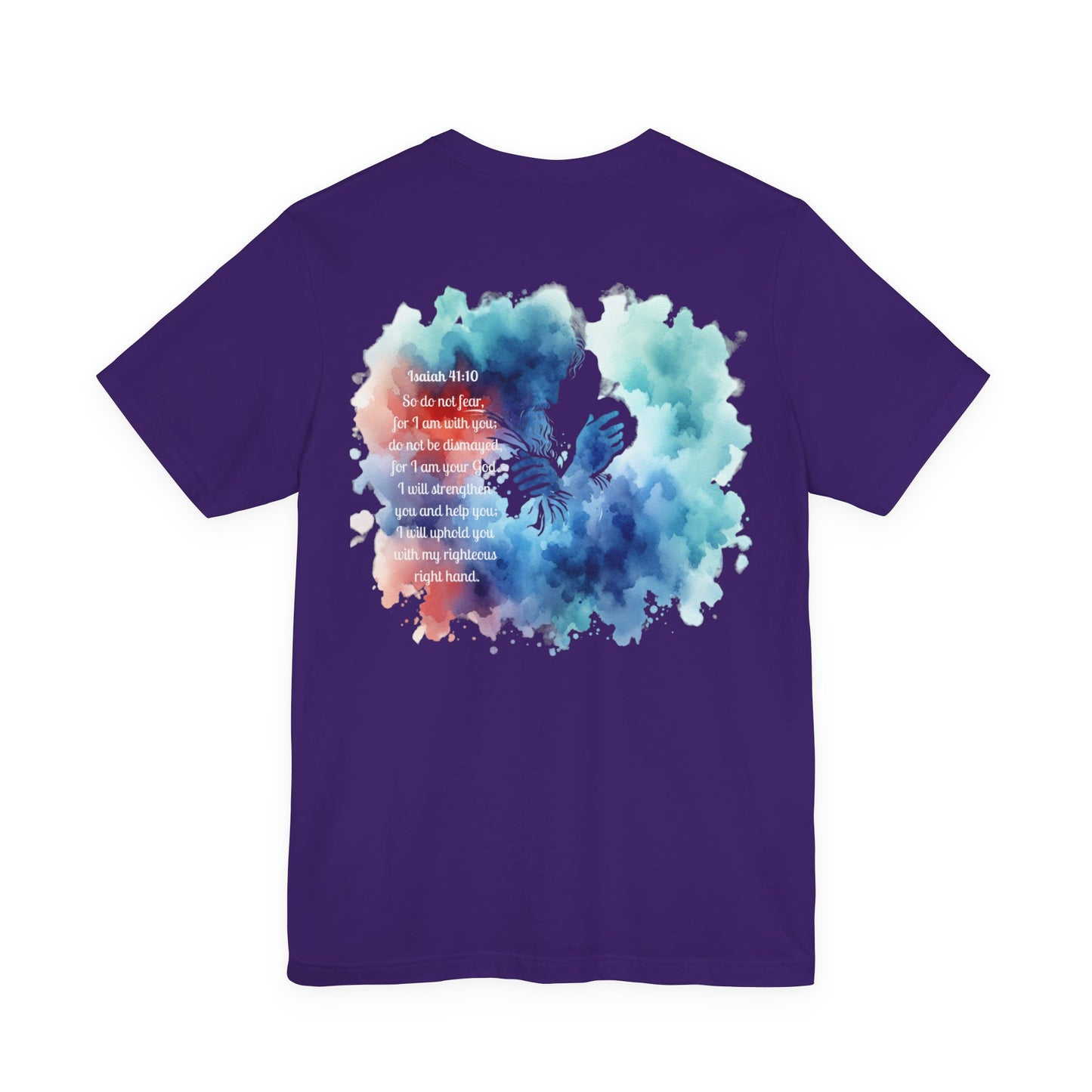 Isaiah 41:10 Watercolor Floral Christian T-Shirt – Women’s/Unisex Jersey Short Sleeve Tee with Slinging Scriptures Logo