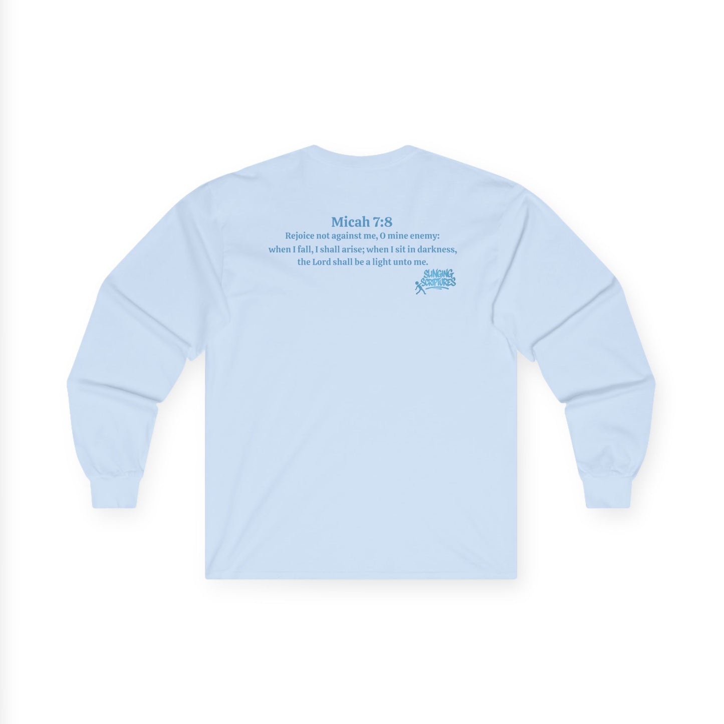 Back: Full Micah 7:8 Scripture text with Slinging Scriptures logo.