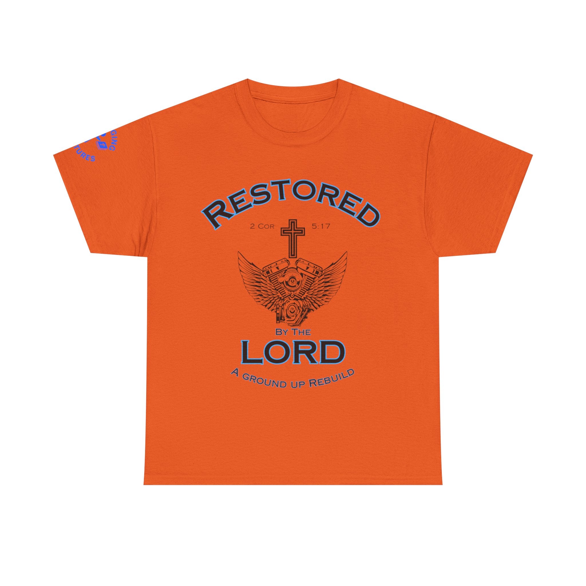 Restored by the Lord Tee | 2 Corinthians 5:17 Scripture Shirt | Christian Rebuild T-Shirt | Unisex Heavy Cotton Tee