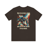 Psalm 54:2 T-Shirt – Unisex Jersey Short Sleeve Christian Tee with Praying Artwork & Slinging Scriptures Logo
