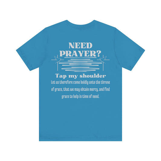 Back: Cross artwork with full Hebrews 4:16 Scripture and outreach text