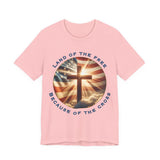 Land of the Free Because of the Cross Tee | Patriotic Christian Shirt | Unisex Jersey Short Sleeve