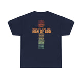 Man of God Cross Word Art Tee — Christian Father’s Day & Faith T-Shirt | Unisex Heavy Cotton