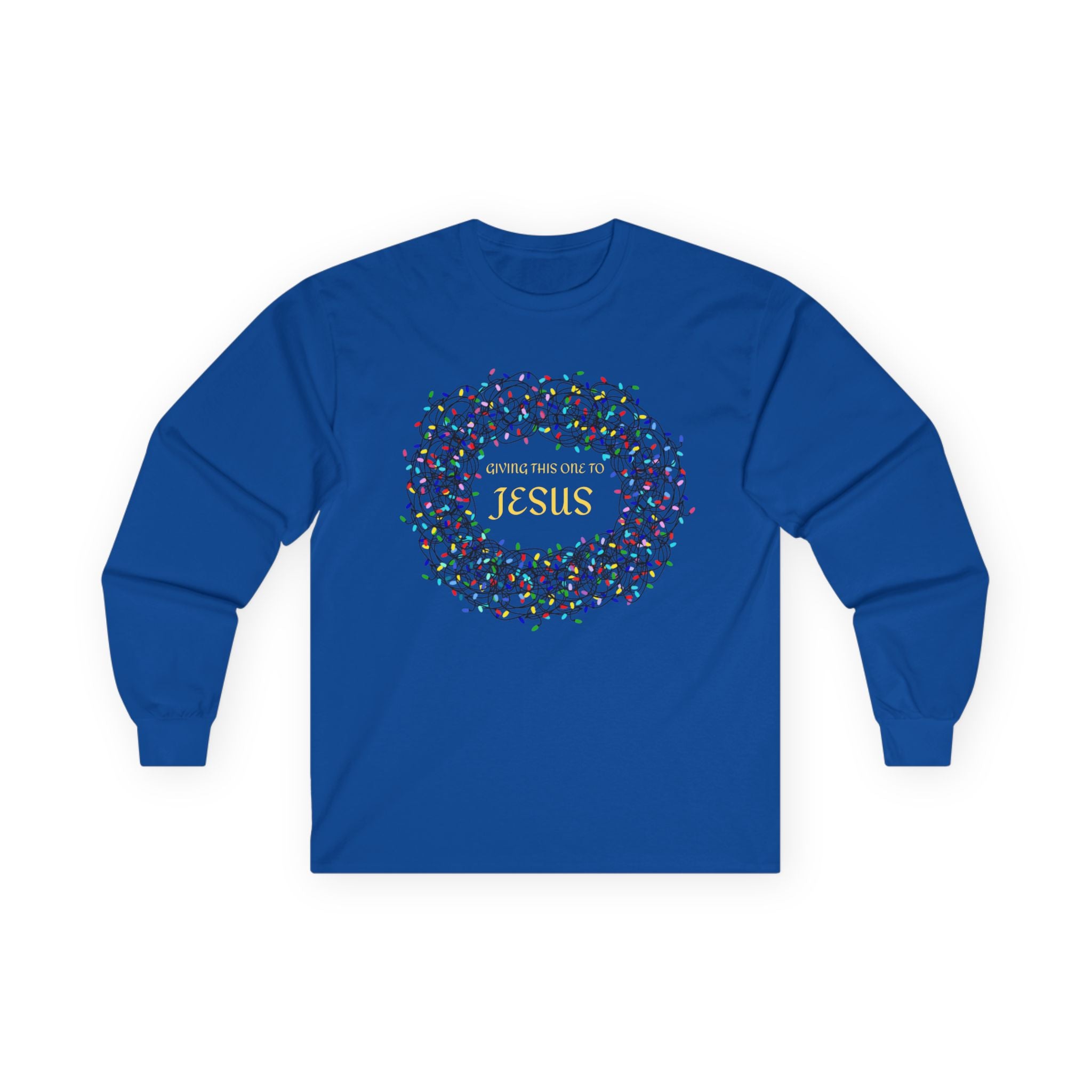 Giving This One To Jesus – Unisex Long Sleeve Christian T-Shirt, Faith-Inspired Christmas Lights Shirt