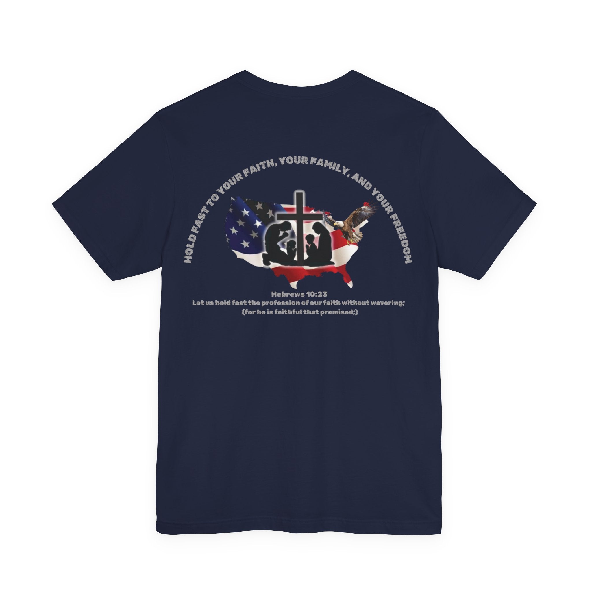 Patriotic Graphic Tee-Hold Fast — Hebrews 10:23 | Unisex Jersey Short Sleeve Christian T-Shirt