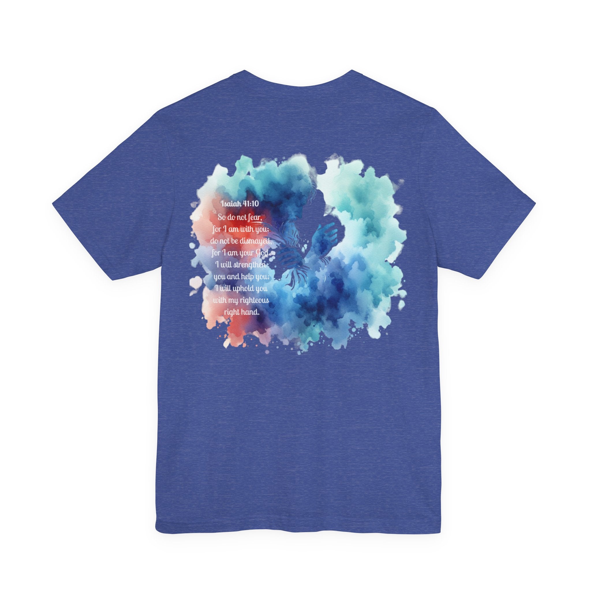 Isaiah 41:10 Watercolor Floral Christian T-Shirt – Women’s/Unisex Jersey Short Sleeve Tee with Slinging Scriptures Logo