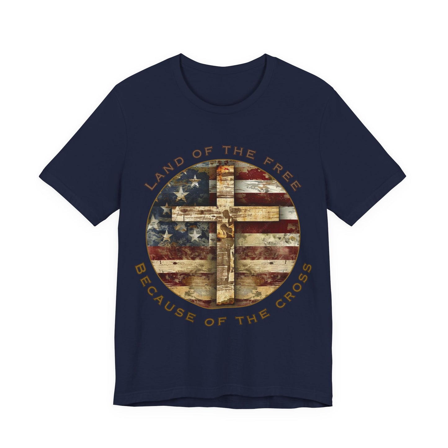 Land of the Free Because of the Cross Tee | Patriotic Christian Shirt | Unisex Jersey Short Sleeve