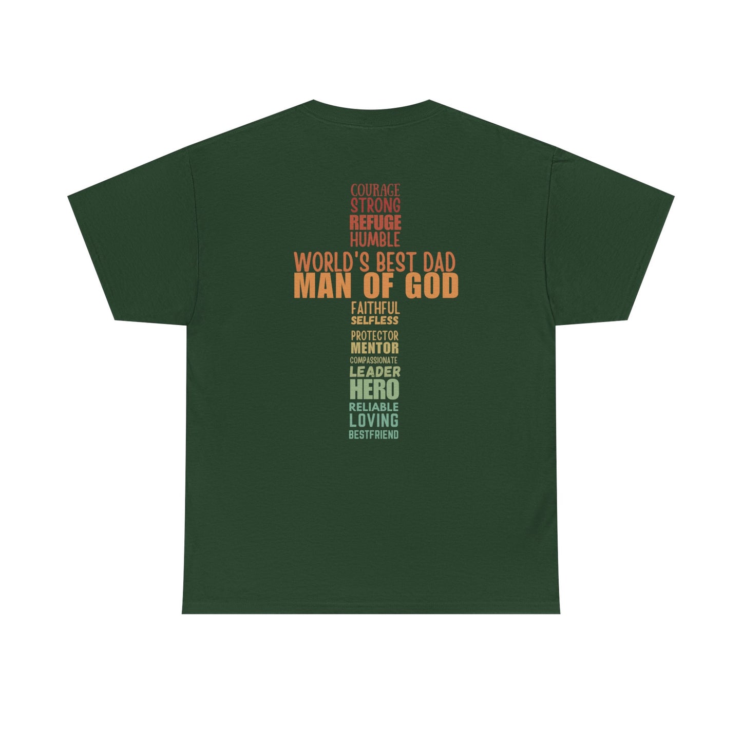 Man of God Cross Word Art Tee — Christian Father’s Day & Faith T-Shirt | Unisex Heavy Cotton