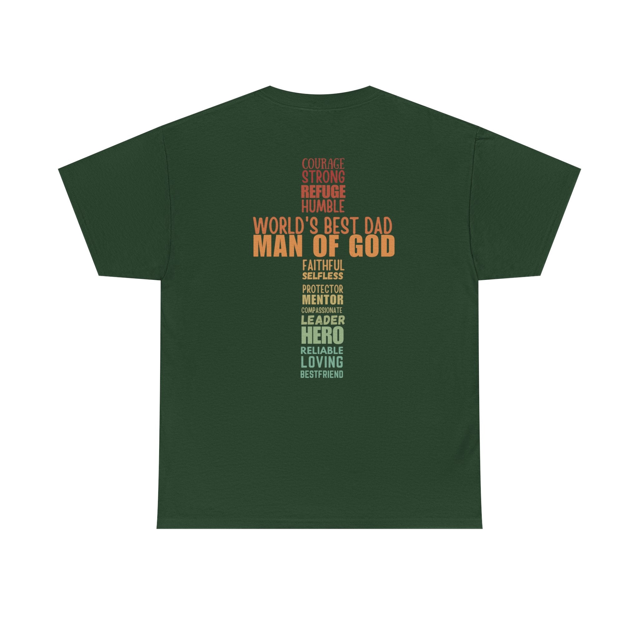 Man of God Cross Word Art Tee — Christian Father’s Day & Faith T-Shirt | Unisex Heavy Cotton