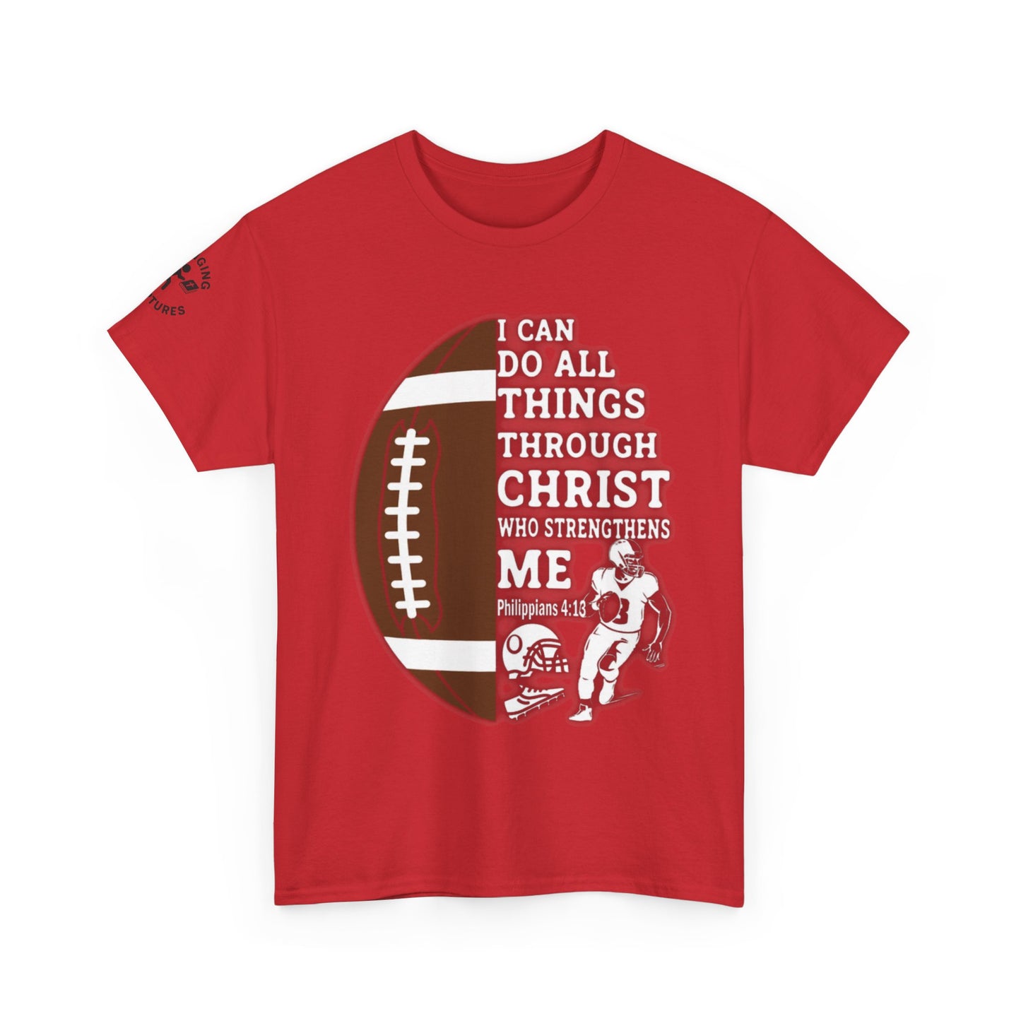 Philippians 4:13 Football Tee | Christian Athlete Shirt | Faith-Based Sports Apparel | Unisex Heavy Cotton
