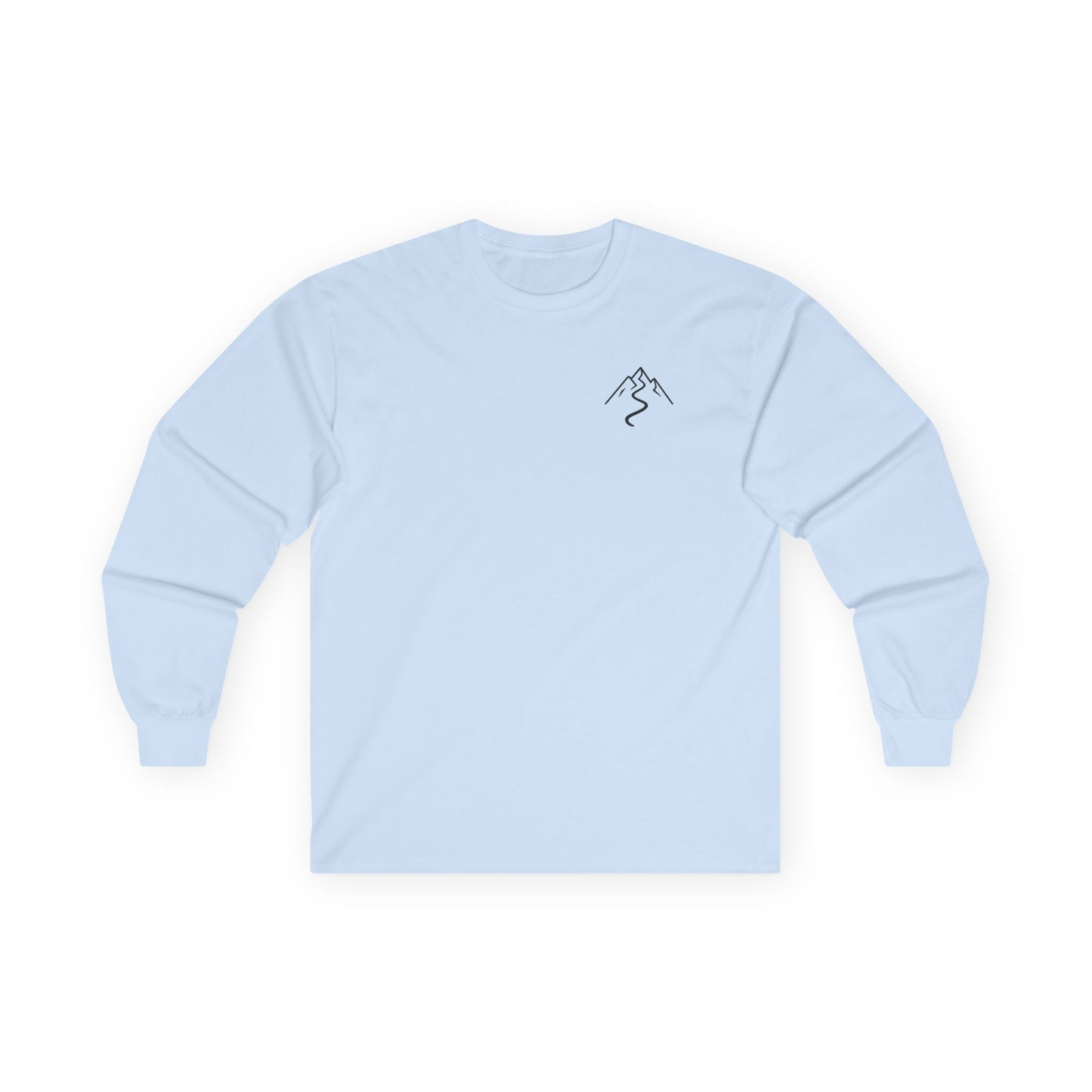 Front view — minimalist mountain chest print long sleeve shirt