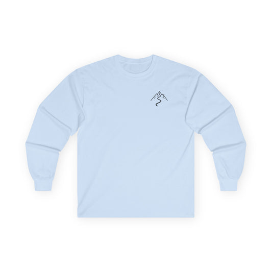 Front view — minimalist mountain chest print long sleeve shirt